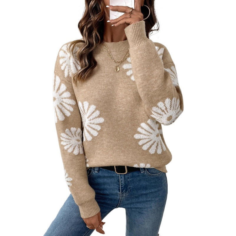 Damen-Strickpullover mit floralem Muster für stilvolle Alltagslooks