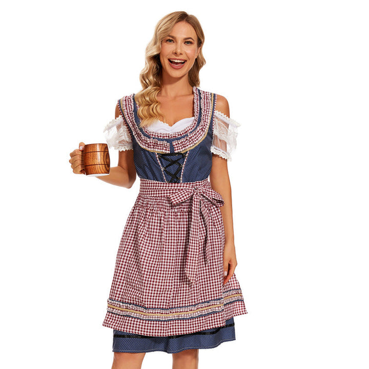 Karierte Schürze und Schnürung des festlichen Damen-Dirndls