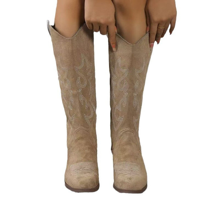 Damen-Kniestiefel mit markantem Blockabsatz