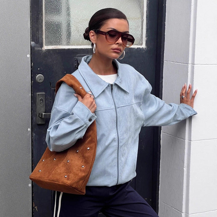 Damen Kunstlederjacke Mit Klassischem Kragen