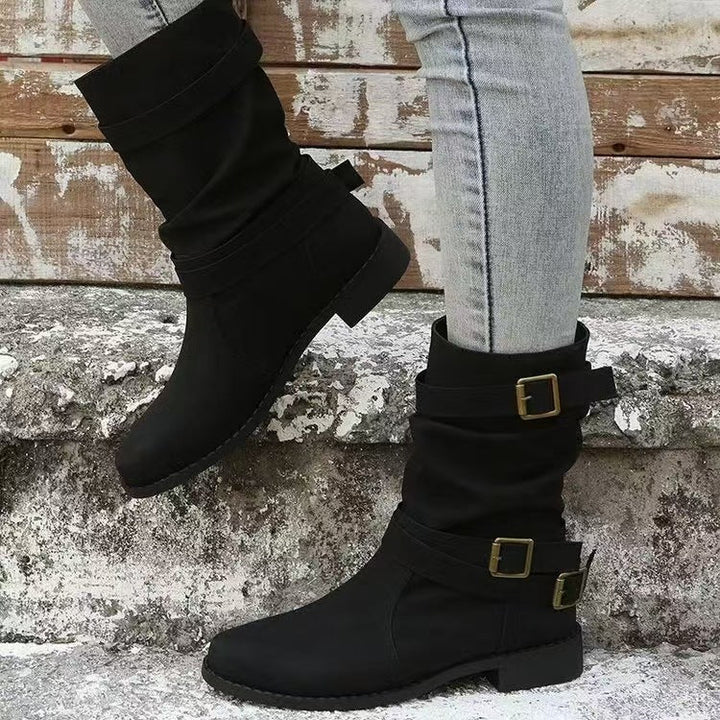 Damen Slouch-Stiefel mit robustem Blockabsatz