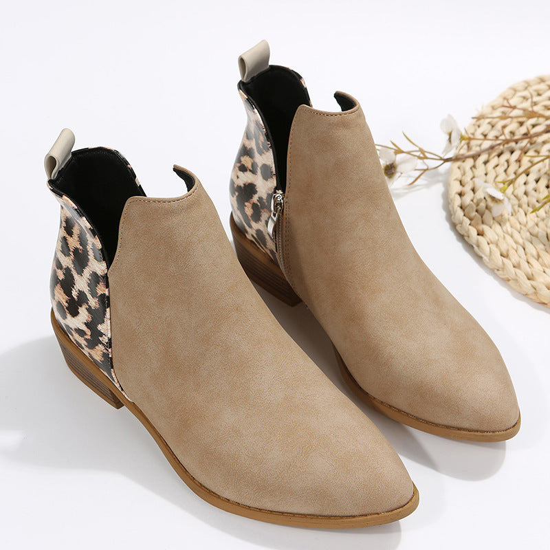 Women's Chelsea Boots with Leopard Heel Detail