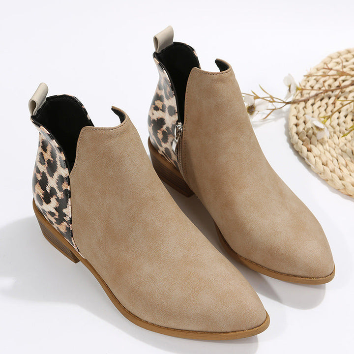 Women's Chelsea Boots with Leopard Heel Detail