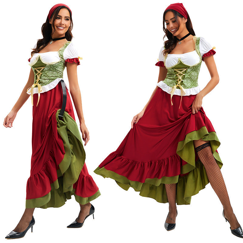 Damen-Dirndl als Trachtenensemble mit Corsagenmieder und langem Stufenrock
