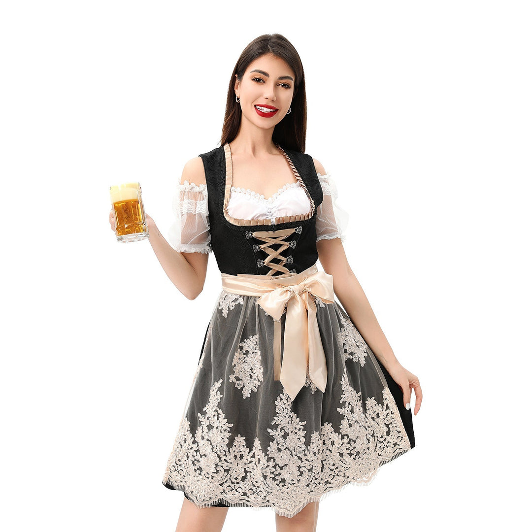 Damen-Dirndlkleid-Set mit Spitzenüberrock und Schnürmieder