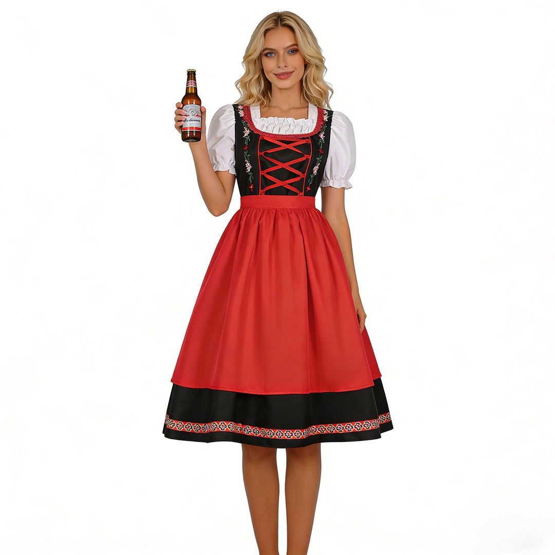 Damen-Dirndlkleid mit besticktem Mieder und Puffärmeln