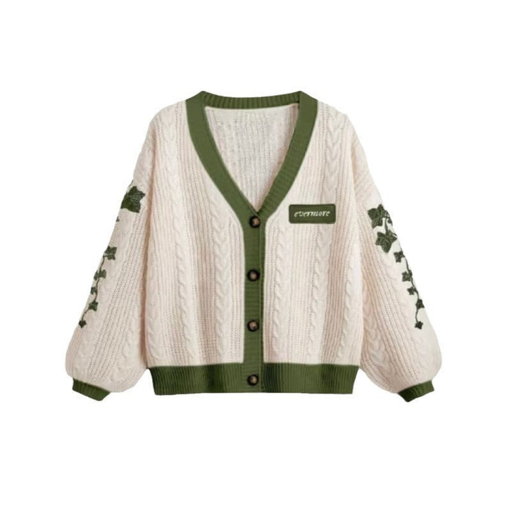 Damen Oversize-Cardigan mit Zopfmuster und Blumenstickerei
