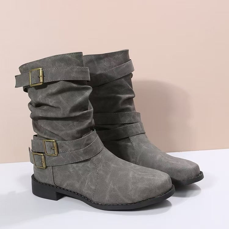 Women's Slouch Boots Mid-Calf Block Heel