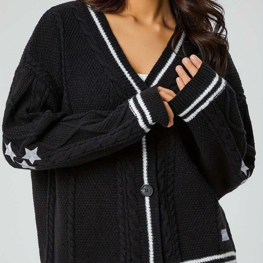 Women's Oversized Cable Knit V-Neck Cardigan