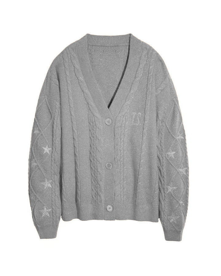 Women's Chunky Knit Cardigan with Cable Pattern and V-Neck