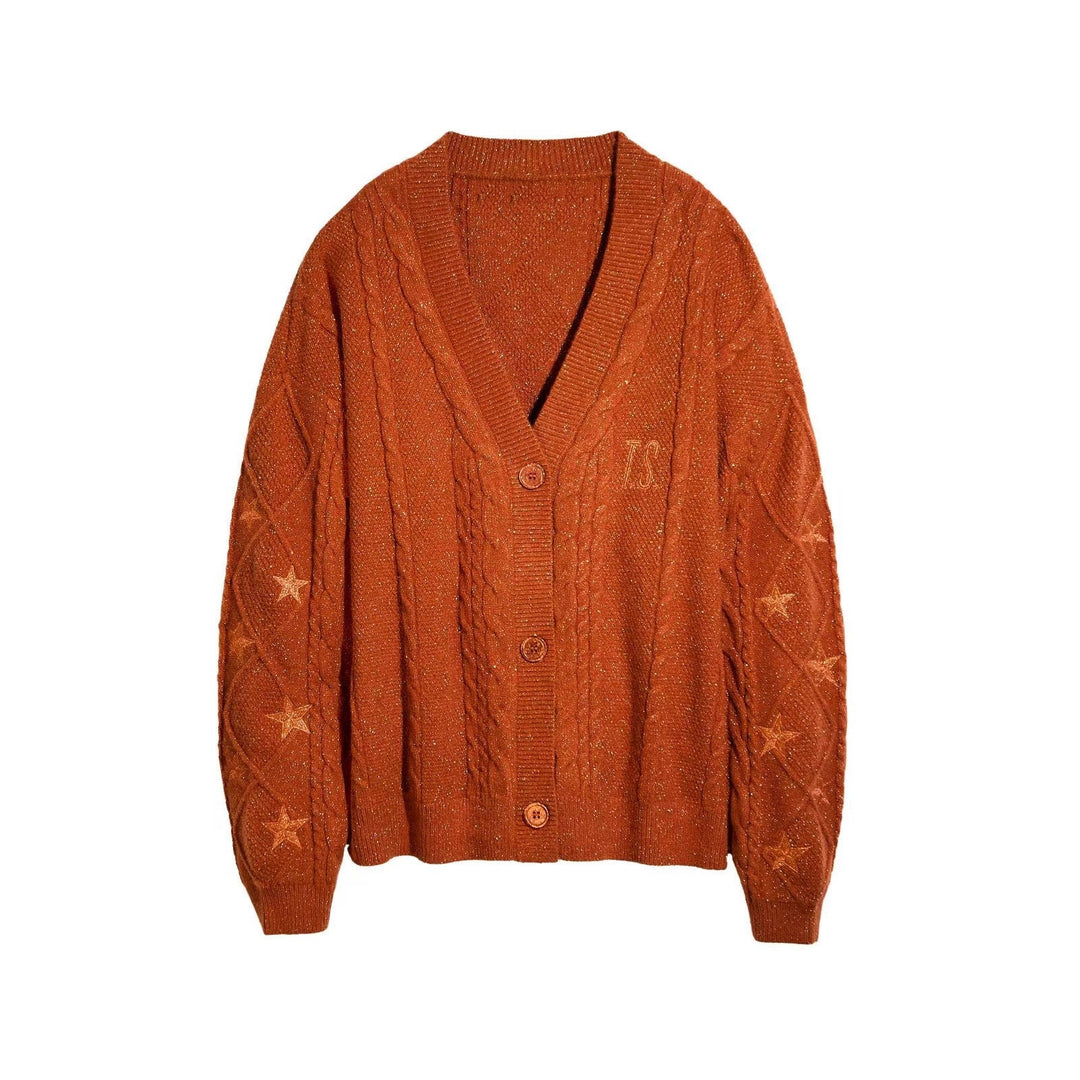 Damen-Grobstrick-Cardigan mit Zopfmuster und V-Ausschnitt