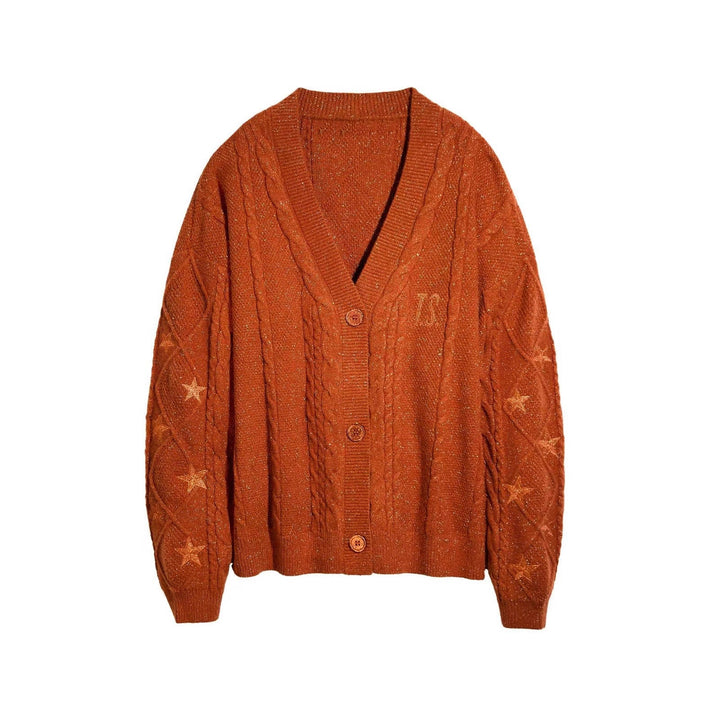 Damen-Grobstrick-Cardigan mit Zopfmuster und V-Ausschnitt