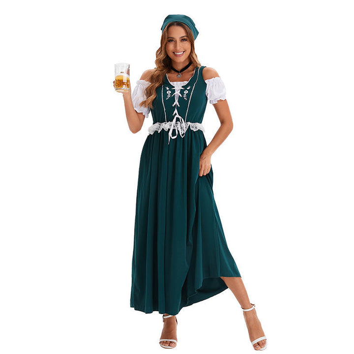 Langes Dirndlkleid für Damen mit figurbetonter Corsage und Spitzenbund