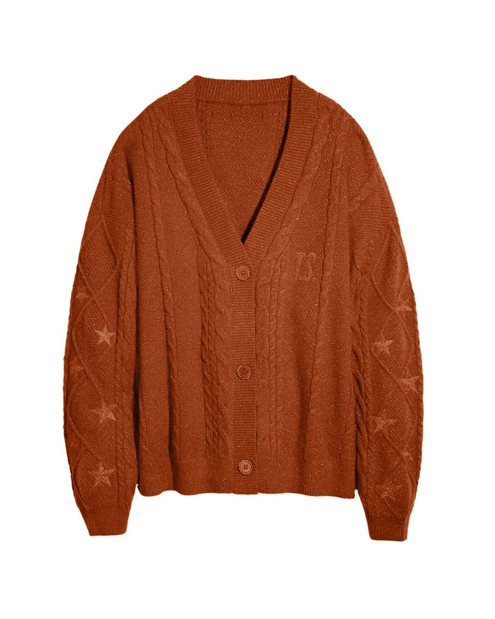 Women's Chunky Knit Cardigan with Cable Pattern and V-Neck