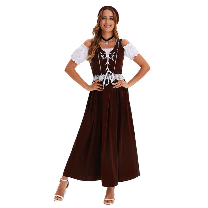 Detailansicht der Schnürcorsage am langen Dirndlstil-Kleid