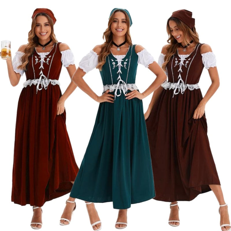 Langes Damen-Trachtenkleid im Dirndlstil mit dekorativer Schnürcorsage