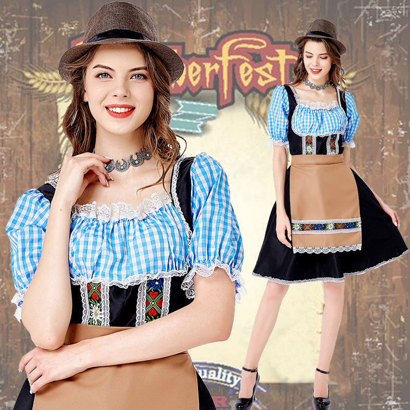Damen Dirndl-Kostüm mit Carmenbluse und bestickter Schürze