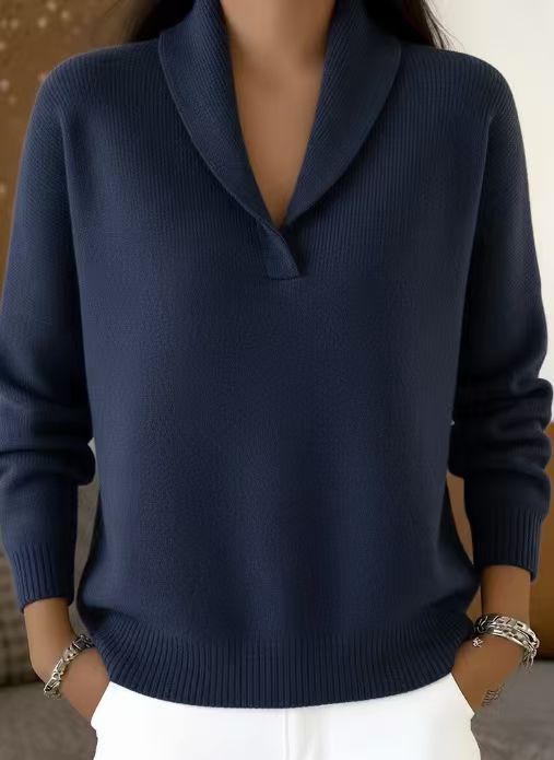 Women's Knit Sweater With V-Neck And Collar
