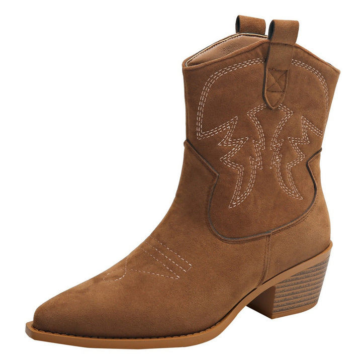 Detailansicht des weichen Veloursfinishs der Damen-Westernboots