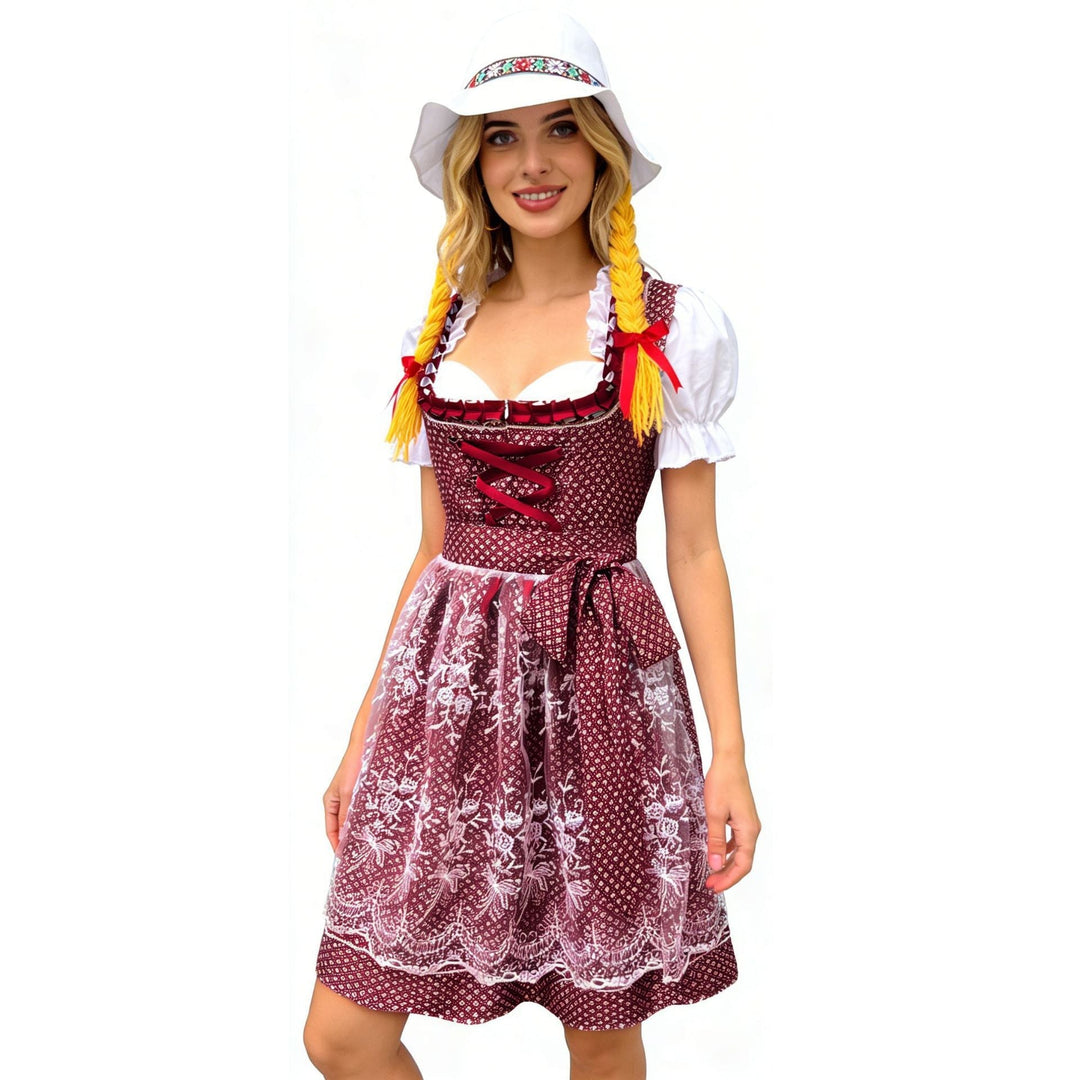 Damen Dirndl Mit Schnürmieder Und Rüschenbluse