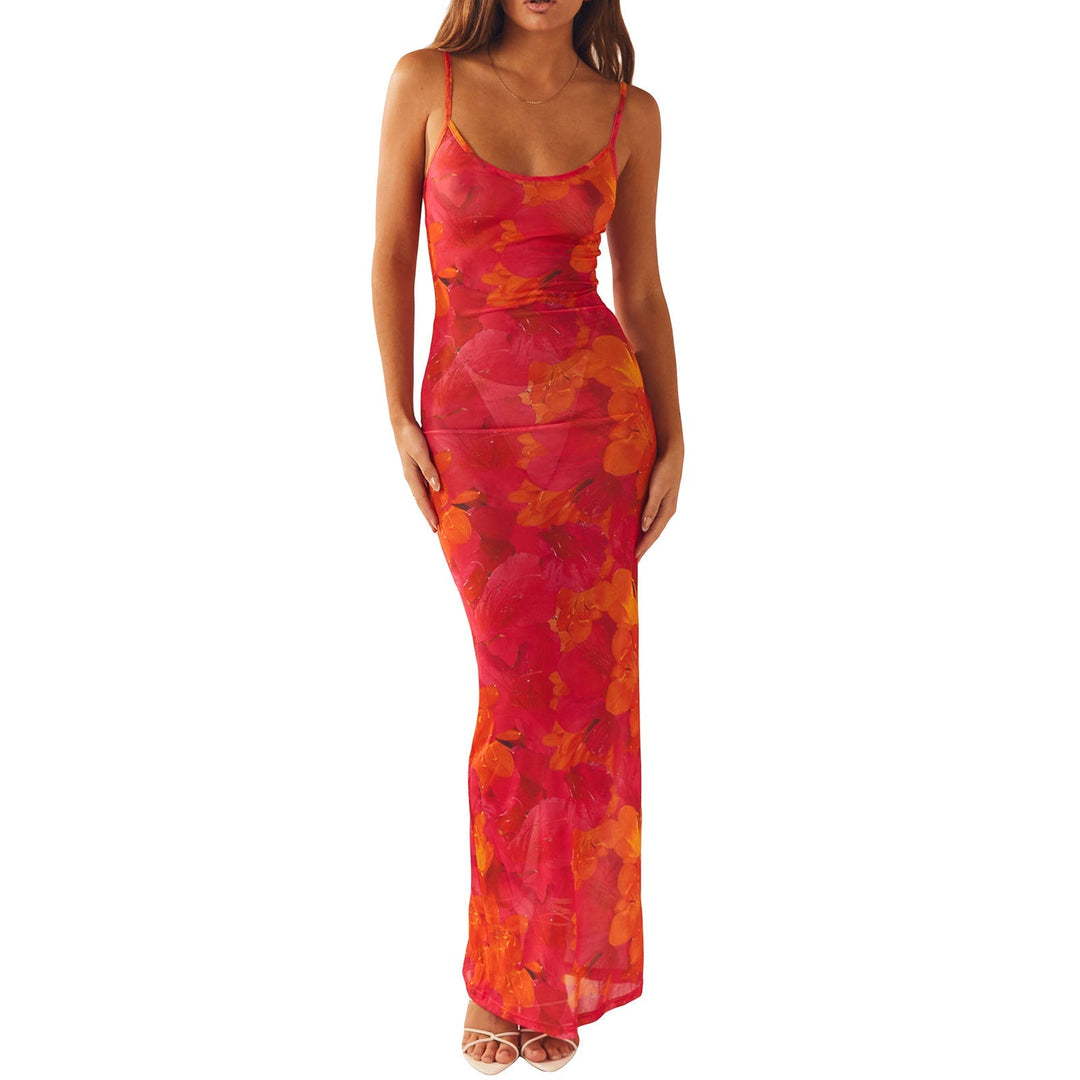 Damen Blumen Maxikleid Sommer Ärmelloses Strandkleid