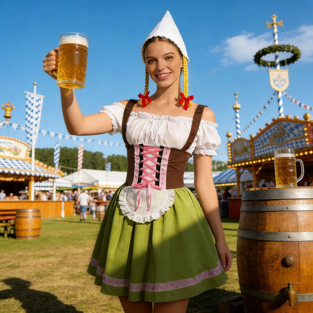 Nahaufnahme der Schnürung am Oberteil des Dirndl-Kostüms