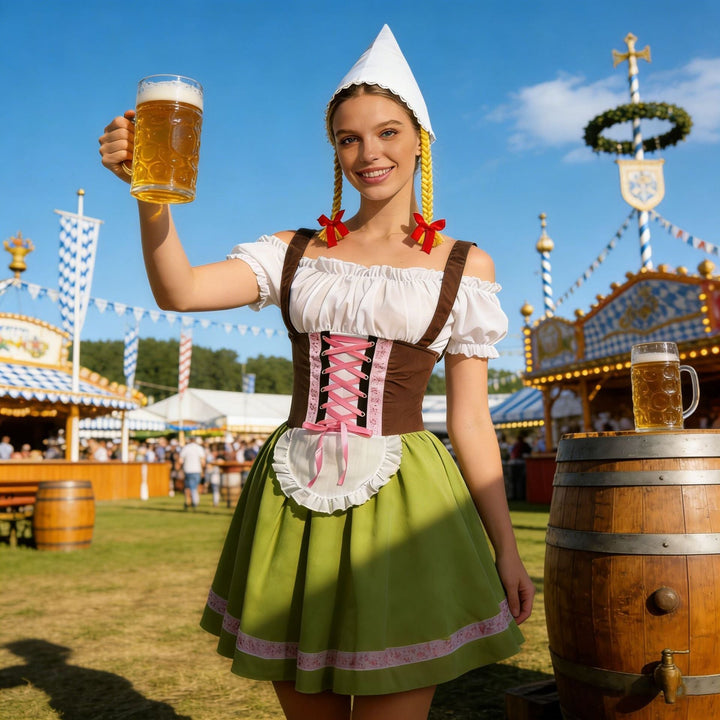 Nahaufnahme der Schnürung am Oberteil des Dirndl-Kostüms