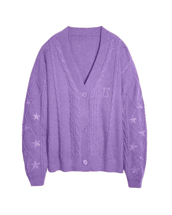 Women's Chunky Knit Cardigan with Cable Pattern and V-Neck