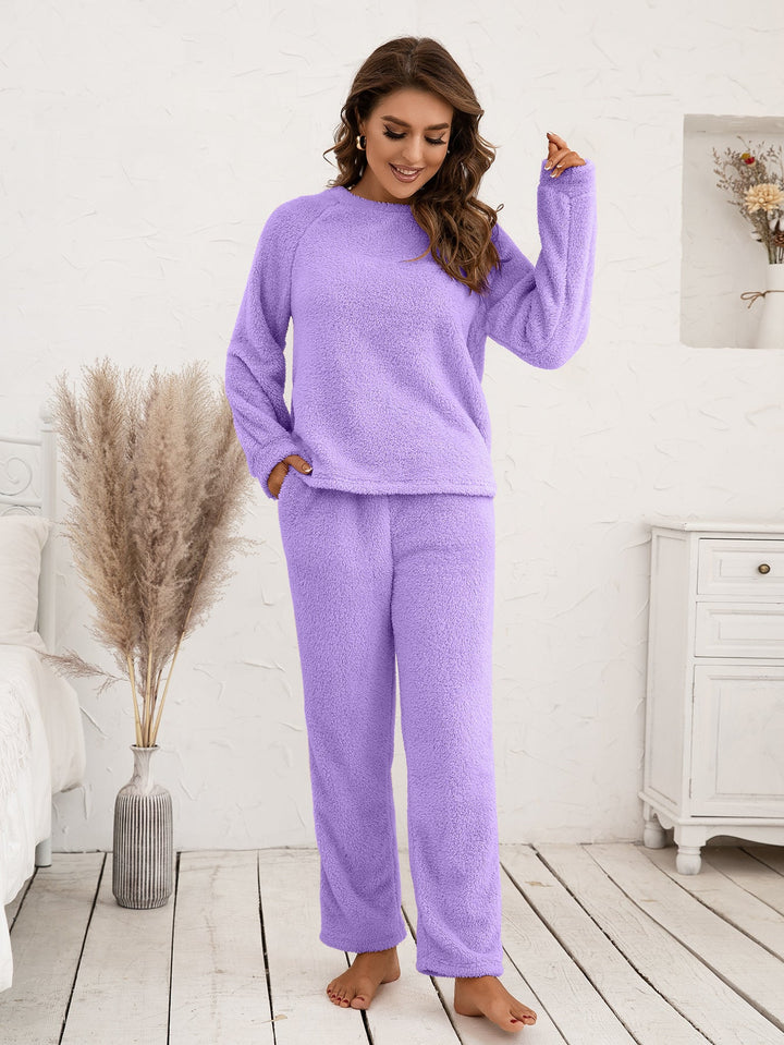 Damen Fleece Pyjama Set Lockerer Schnitt