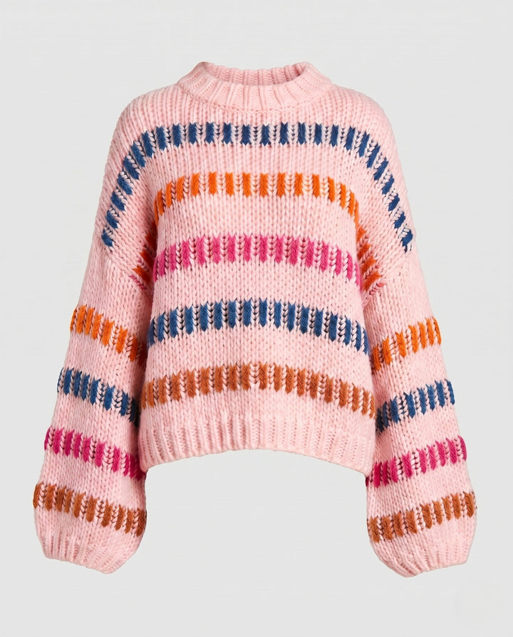 Weicher gestreifter Strickpullover in mehrfarbiger Gestaltung