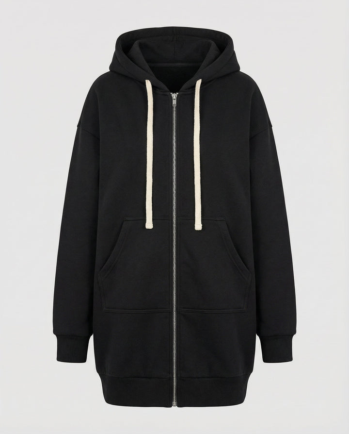 Damen Knielanger Hoodie Mit Kapuze Und Reißverschluss