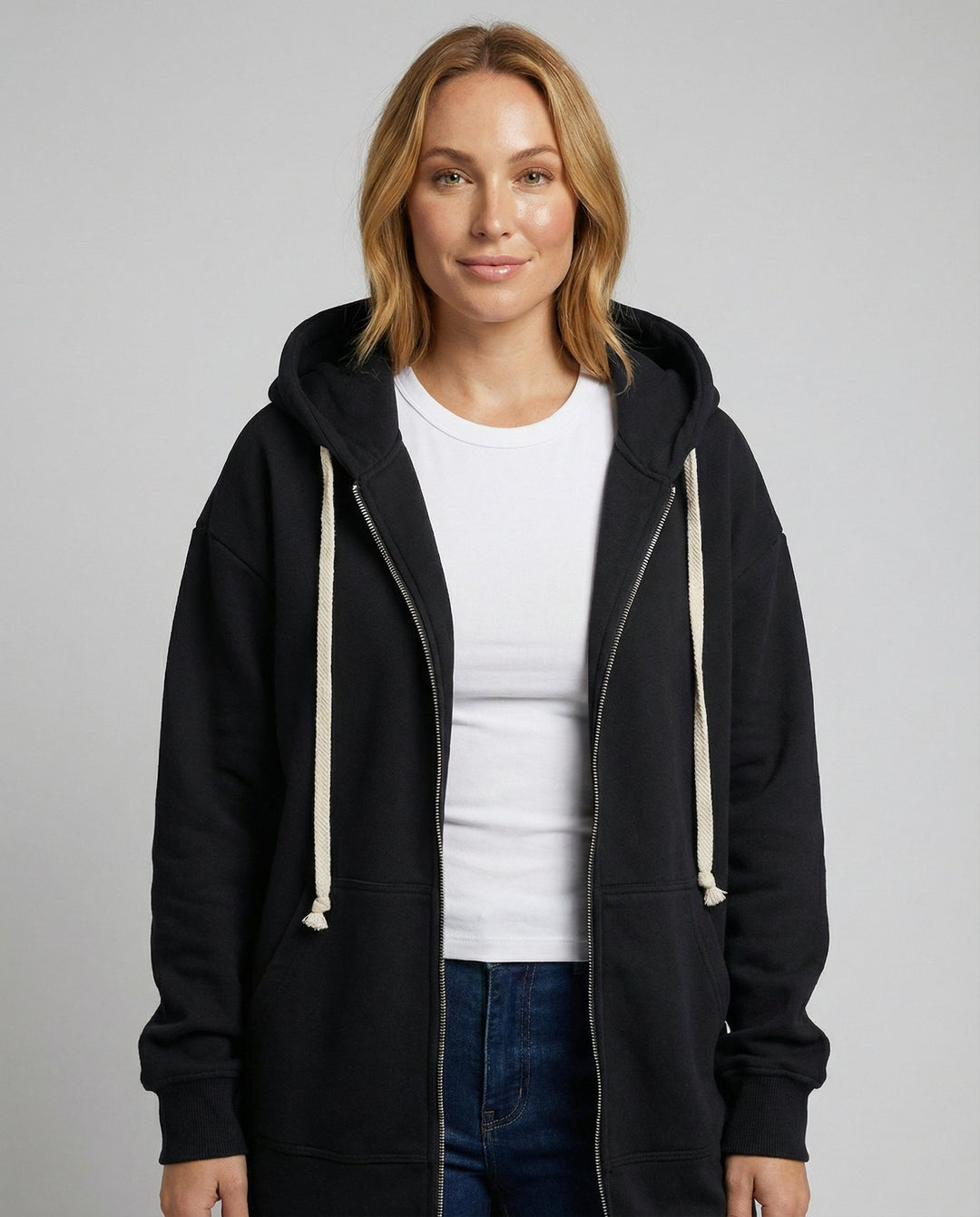 Knielanger Hoodie für Damen mit praktischer Kapuze