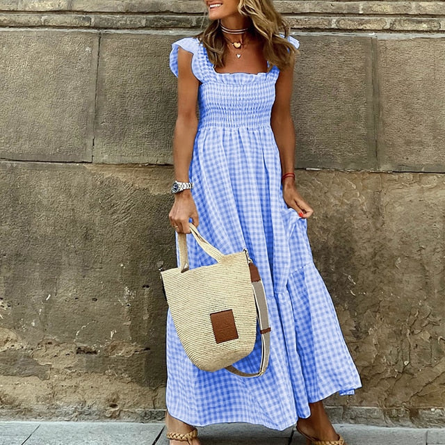 Johanna | Karo-Langarm-Kleid mit Taschen