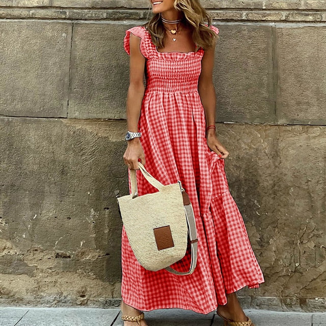Johanna | Karo-Langarm-Kleid mit Taschen