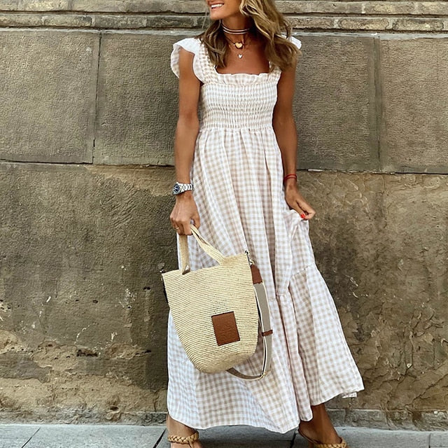 Johanna | Karo-Langarm-Kleid mit Taschen
