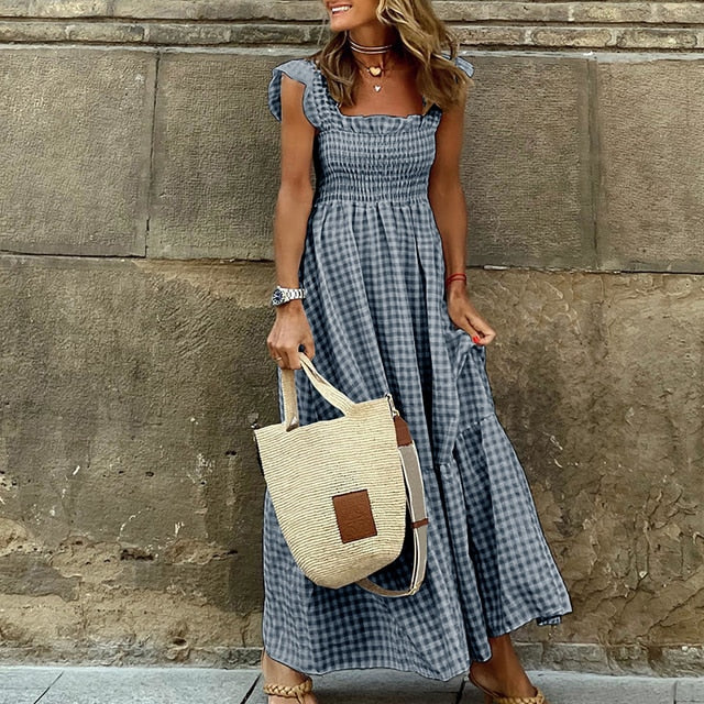 Johanna | Karo-Langarm-Kleid mit Taschen