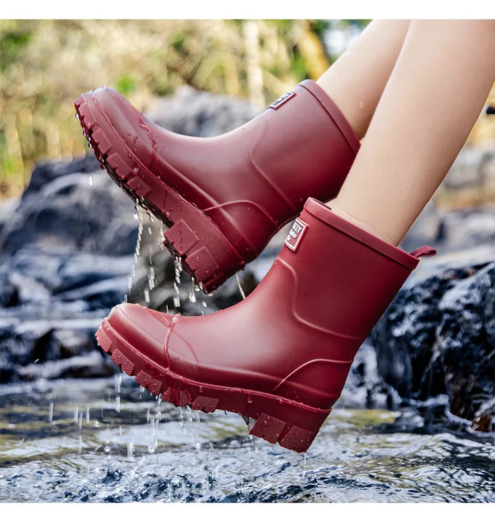 Paar modische Damen-Regenstiefel für nasses Wetter
