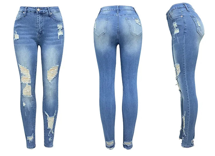 Ellie® I Frühlings- und Sommermode, zerrissene Jeanshose, mittlere Taille, schmale Passform, Röhrenhose