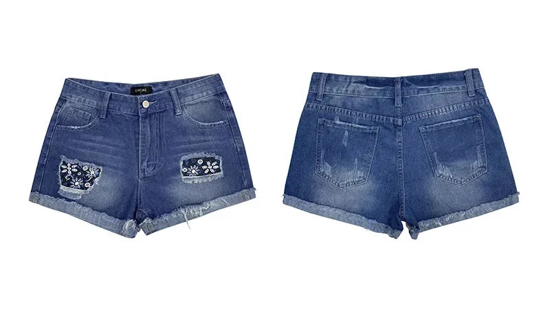 Audrey® I Frühling Sommer bedruckte Patchwork-Denim-Shorts, sexy Hotpants