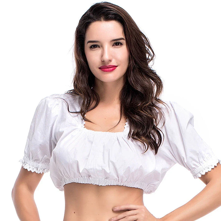 Damen Dirndl Bluse Kurz Weiß Für Oktoberfest