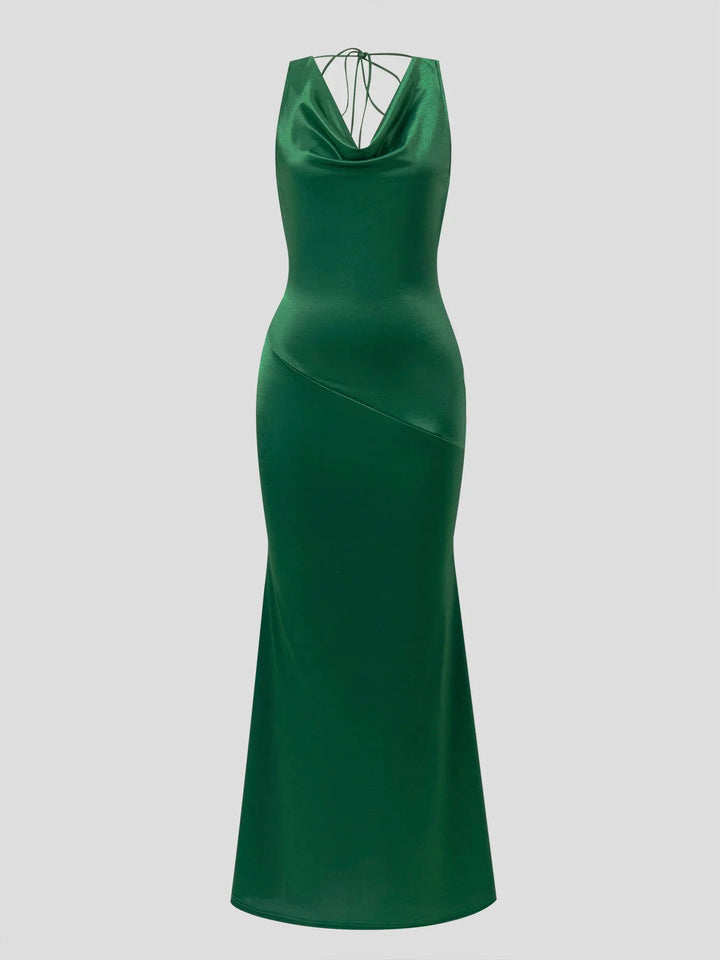 Langes Damen-Abendkleid mit Wasserfallausschnitt in stilvoller Silhouette