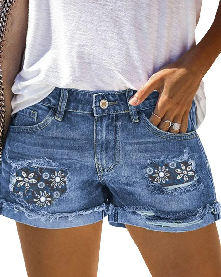 Audrey® I Frühling Sommer bedruckte Patchwork-Denim-Shorts, sexy Hotpants