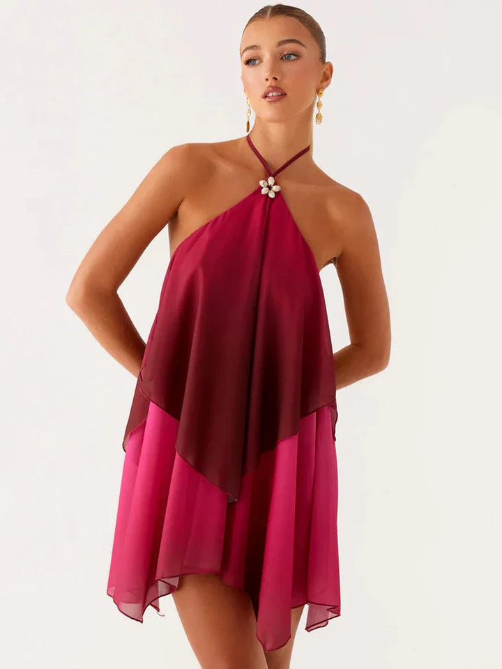 Schickes rosa Gradient Rüsch Mini Kleid