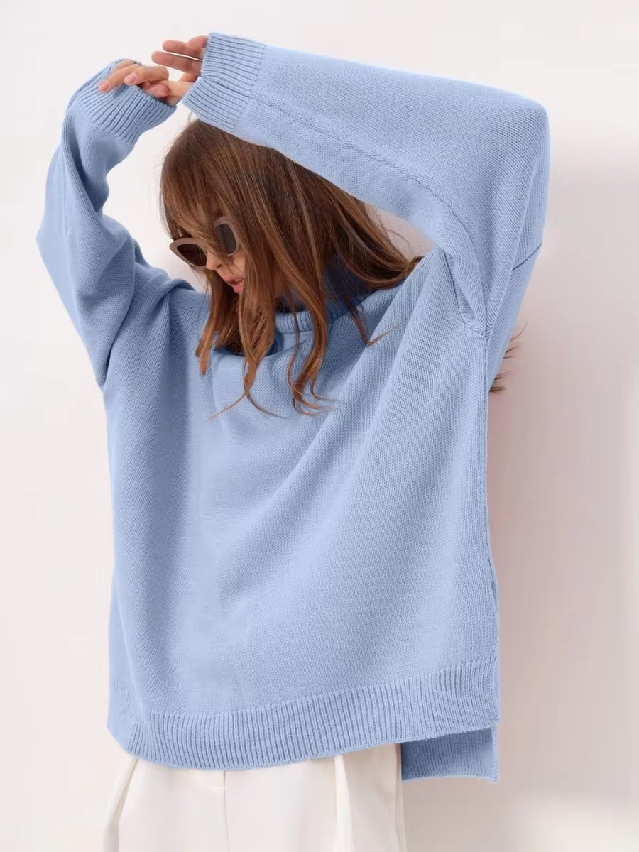 Damen Oversize Strickpullover Mit Seitenschlitz
