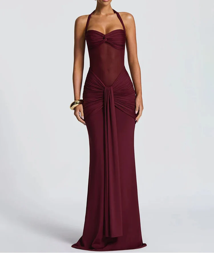 Halter gerafftes Bodycon-Maxikleid formendes Abendkleid