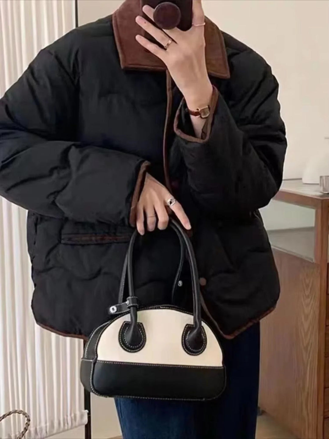 Steppjacke mit Kragen und Knopfleiste