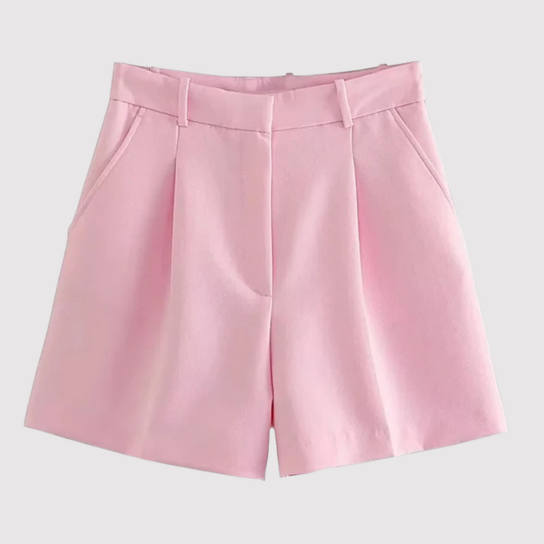 Damen High-Waist Falten-Shorts mit geradem Schnitt in Rückansicht