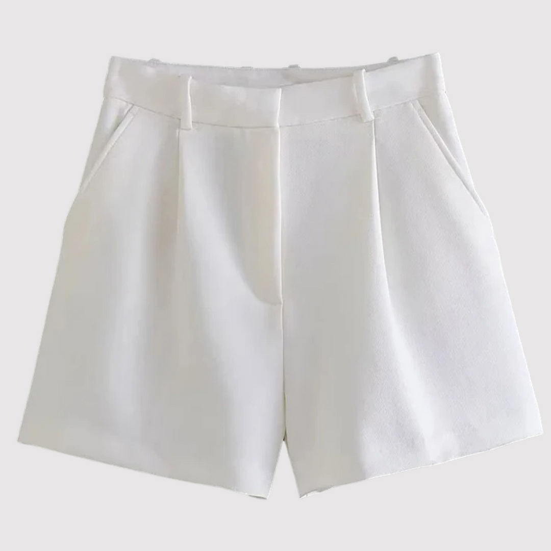 Damen High Waist Falten Shorts Mit Geradem Schnitt