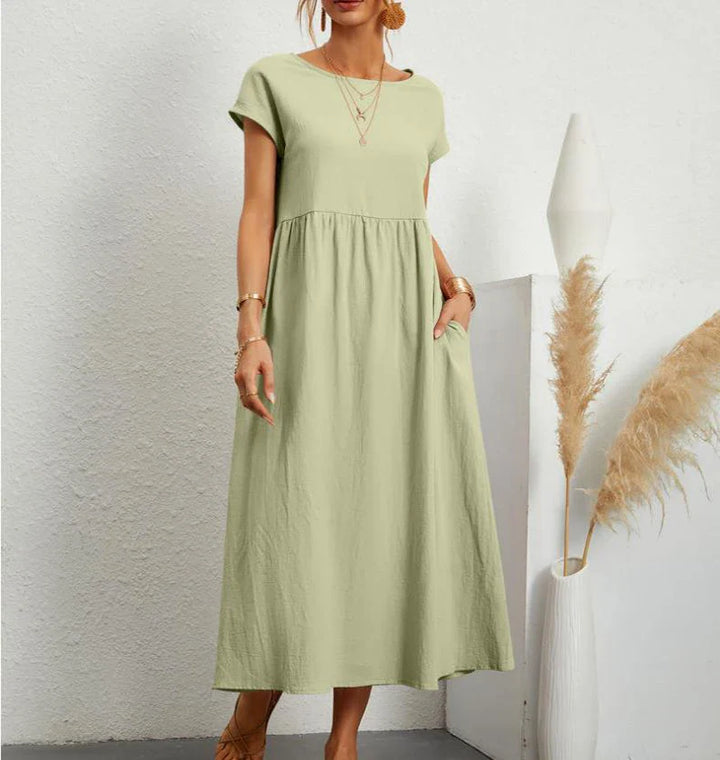 Amelia®  I Elegantes einfarbiges Sommerkleid aus Baumwolle und Leinen