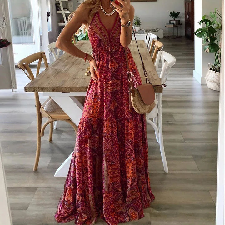 Lena | Boho-Print Schlupf-Maxikleid